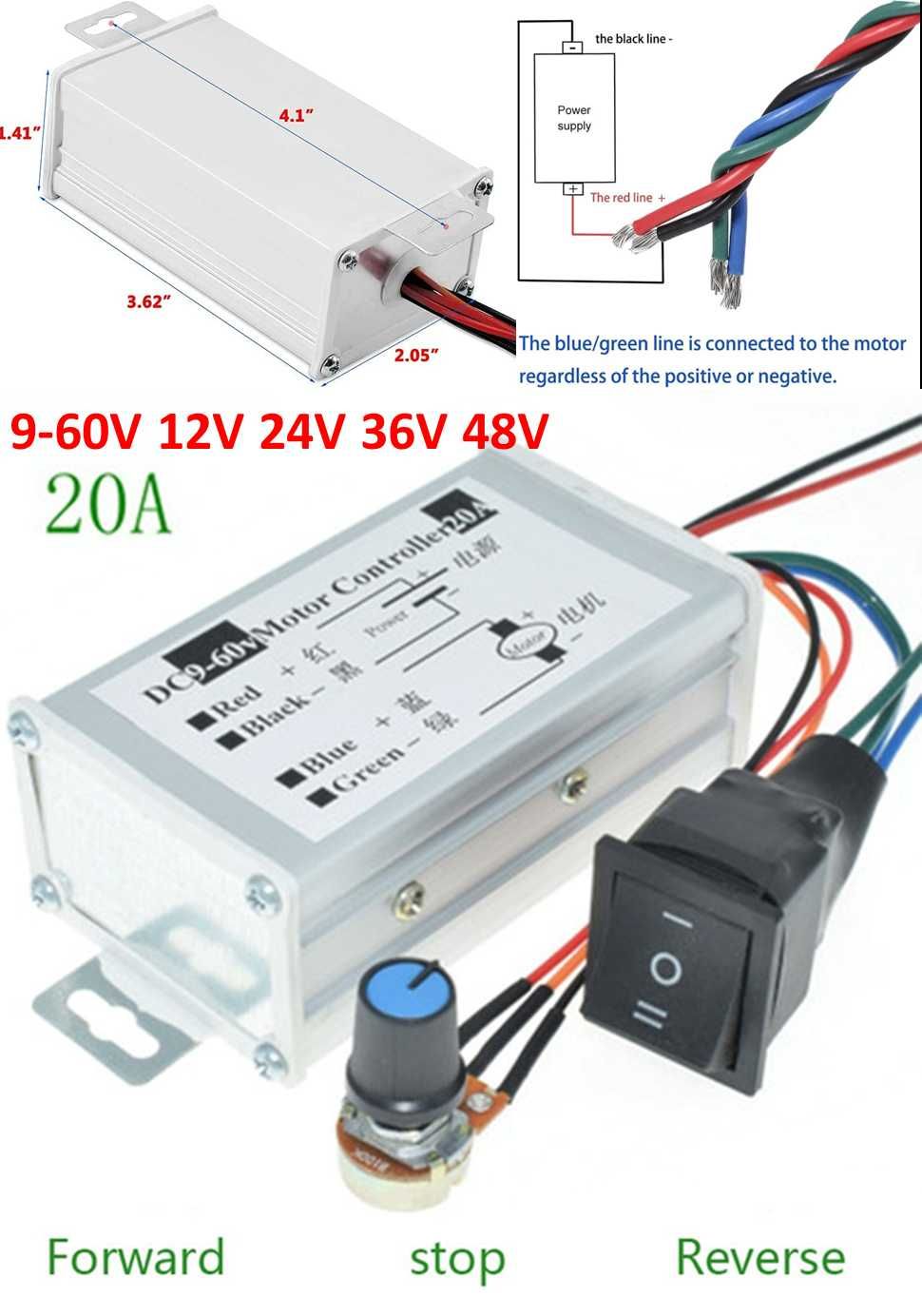 PWM 20A 9-60V -Schimbare sens. variator turatie motor cc Nou!