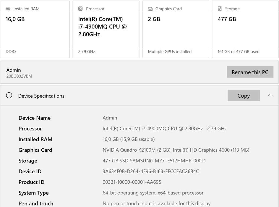 Lenovo W540 15.6", i7-4900MQ 2.80GHz, RAM 16GB, SSD 512GB