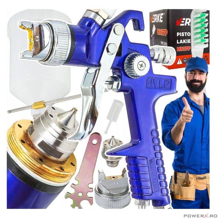 Pistol pentru vopsit H827P 1.4 mm, capacitate rezervor 600 ml, Verke