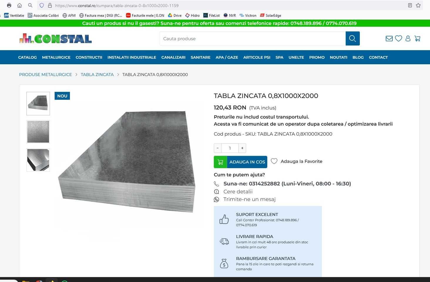 Tabla zincata dreapta 0.8