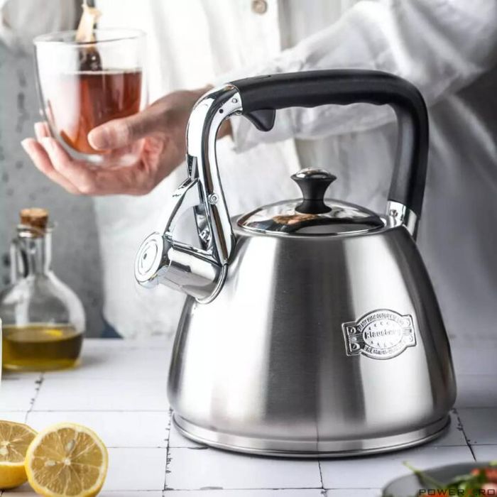 Fierbator argintiu cu fluier, aluminiu, 3L, ceainic, Klausberg