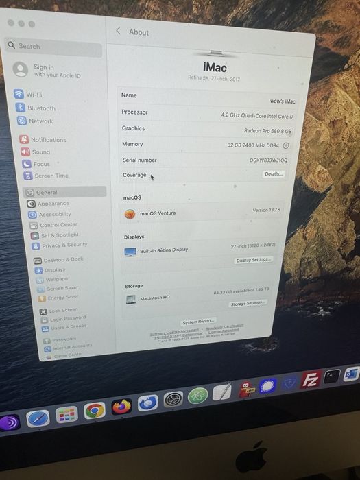 iMac 27 inch, 5k,32 GB, 2400 mhz DDR4, i7, 4.2 ghz, Radeon pro 580 8 G
