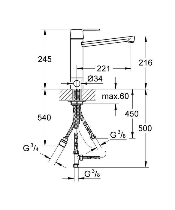 Grohe Get - Baterie chiuvetă cu supapă de închidere, crom 30198000