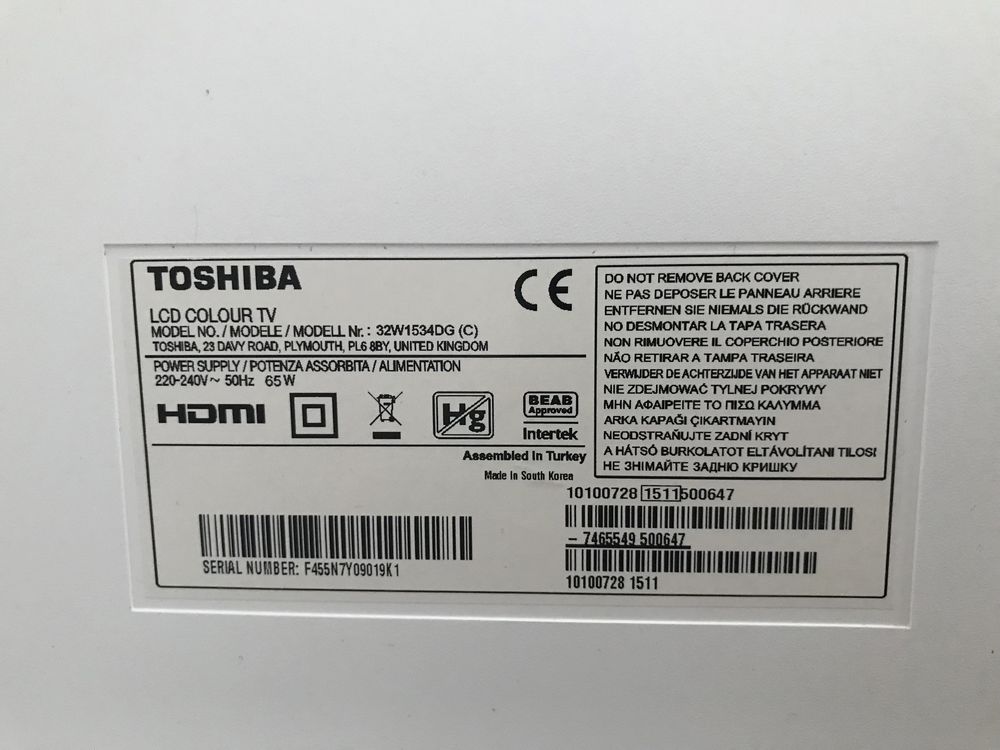 Tv LCD Toshiba 32W1534DG defect banda Led