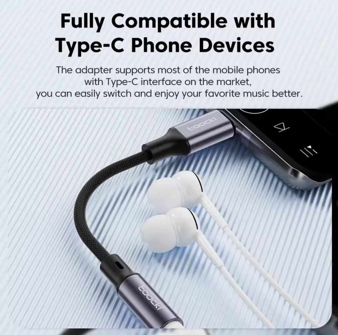 Преходник(адаптер) Toocki  от USB Type C към 3.5мм(AUX, Ж)