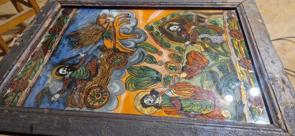 Icoana pictura pe sticla anii 1900 colectie antic