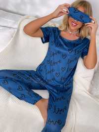 Pijama 3 piese, albastră cu inimioare, de Valentine's day