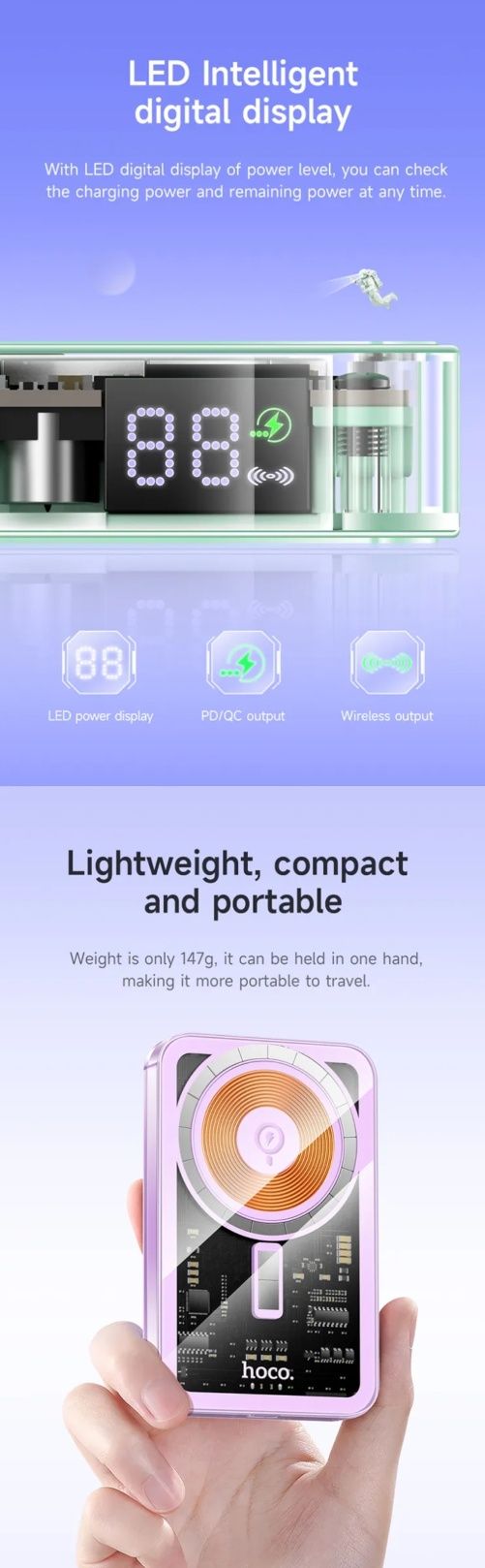 Hoco Q14 Transparent 2in1 Power Bank Magsafe 5000mAh For iPhone 13 14