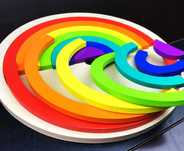 ХИТ! Двойна цветна дървена дъга с табла за поместване Wooden colorfull