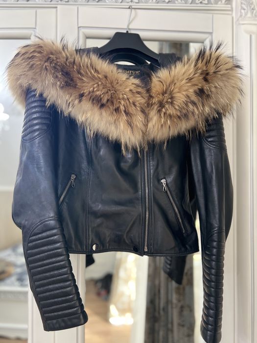 Geaca din piele naturala cu blana