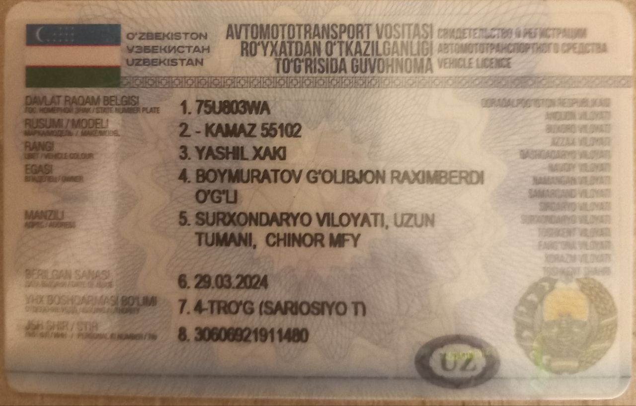 Kamaz sotiladi xolati yaxshi narxi kelishiladi