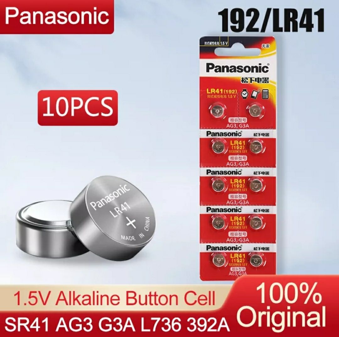 Батарейки Panasonic 10 шт LR41, SR41, 192, AG3, G3A, 92A, L736