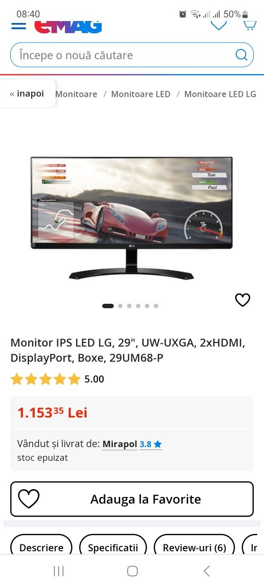 Monitor LG 29 inch ultrawide