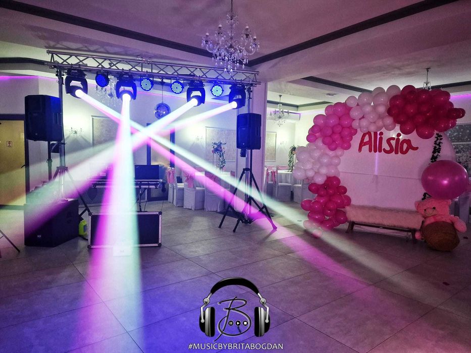 DJ, schela lumini, fum greu,gheata carbonica, nunta, majorat, botez