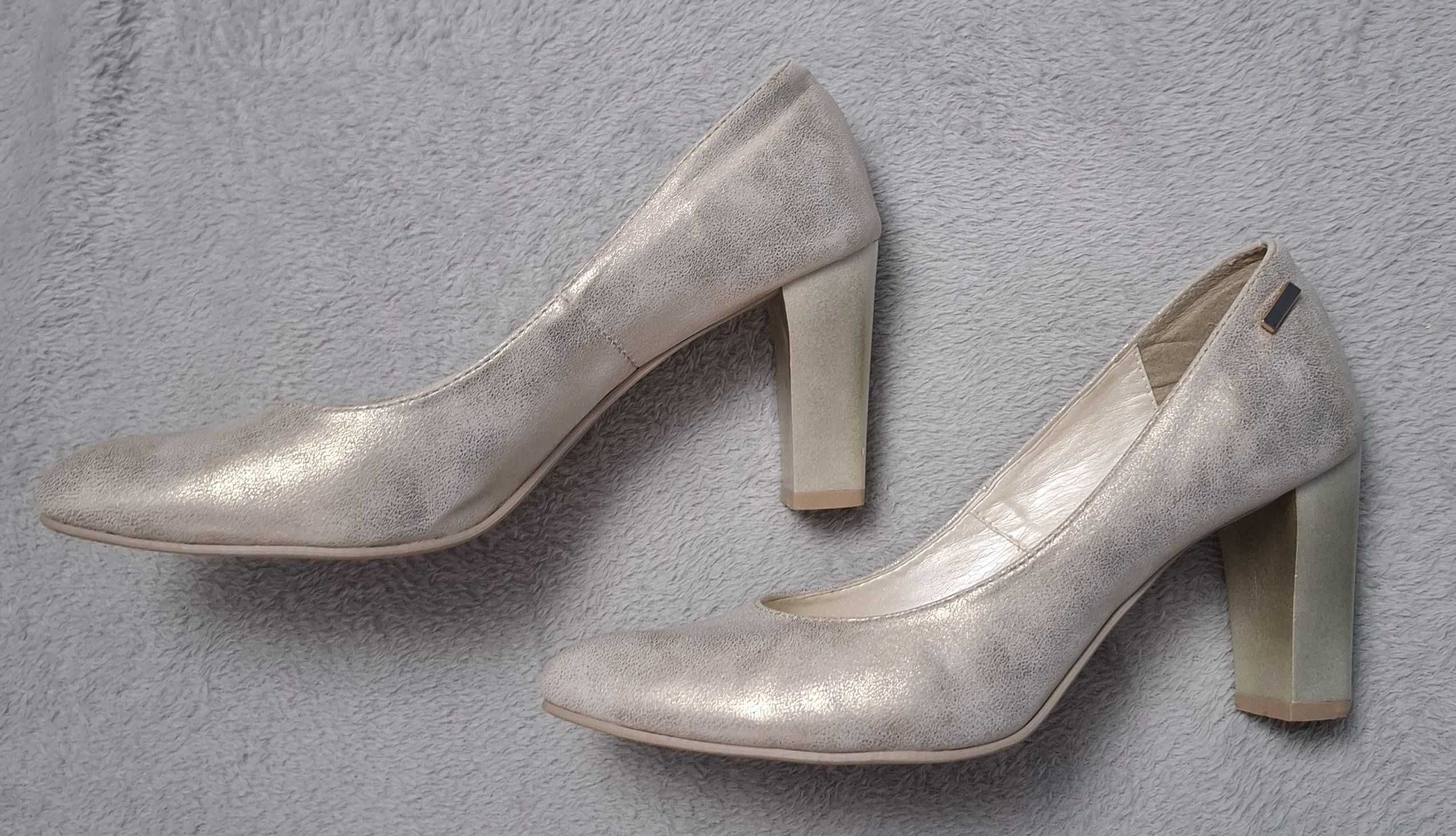 Pantofi cu toc gros, aurii, 41, Marcco