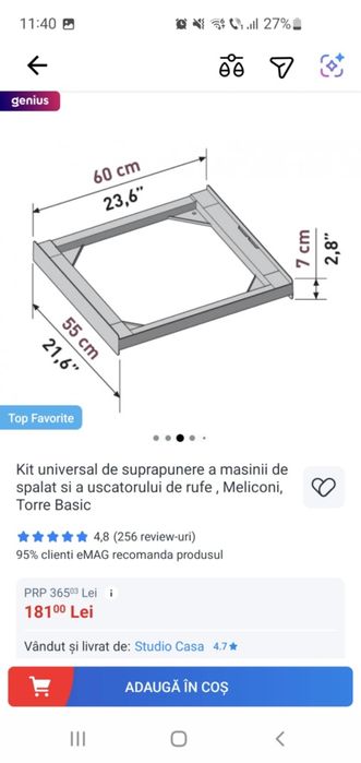 kit universal de suprapunere masina de spalat și uscător de rufe