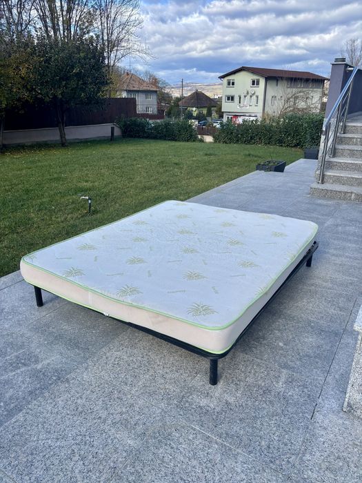 Pat metalic cu lamele + saltea Aloe Vera 160x200 cm