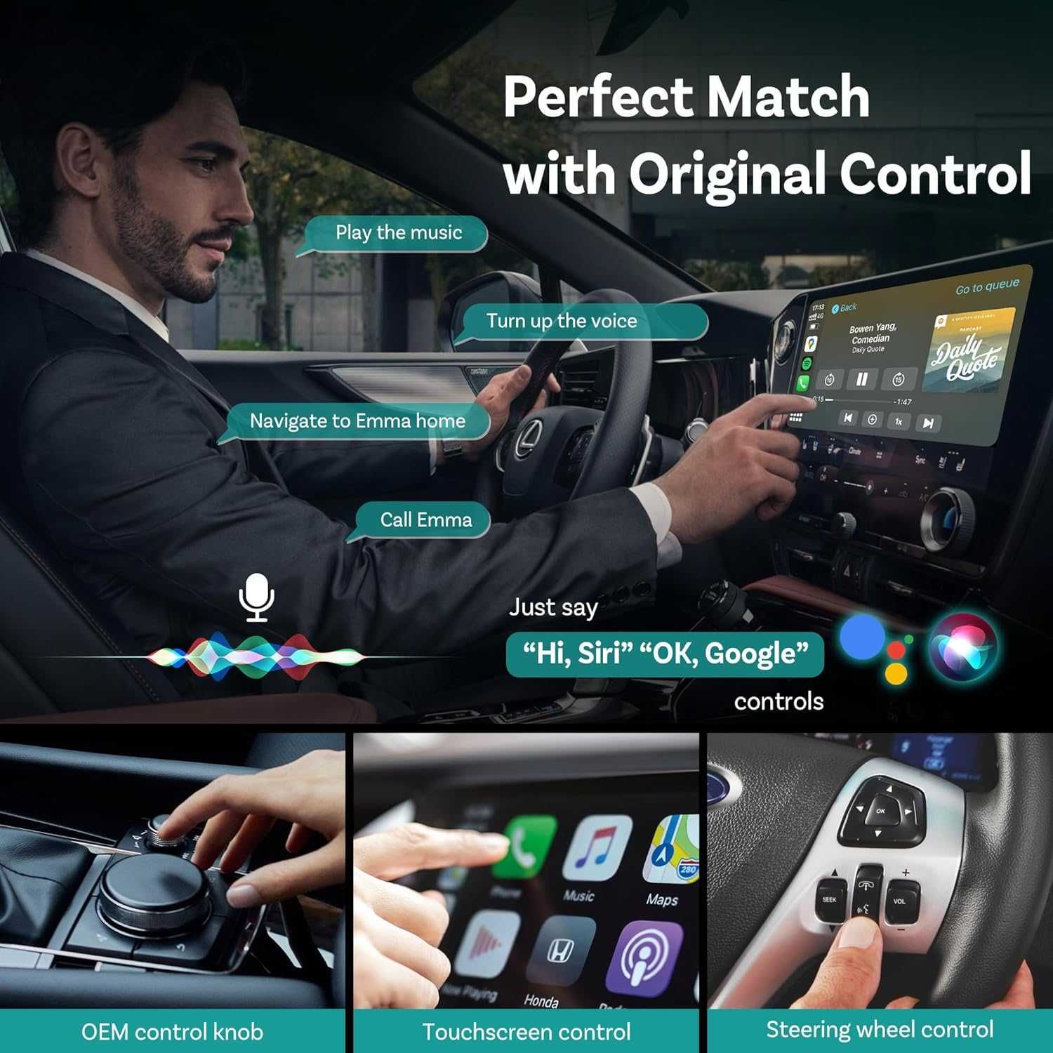 OTTOCAST Мини безжичен адаптер, iPhone и Android, CarPlay/Android Auto