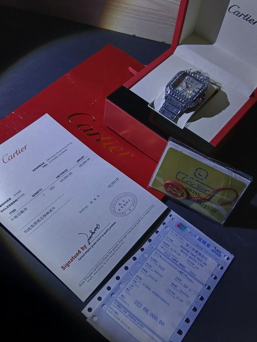 Iced out cartier santos moissanite часовник