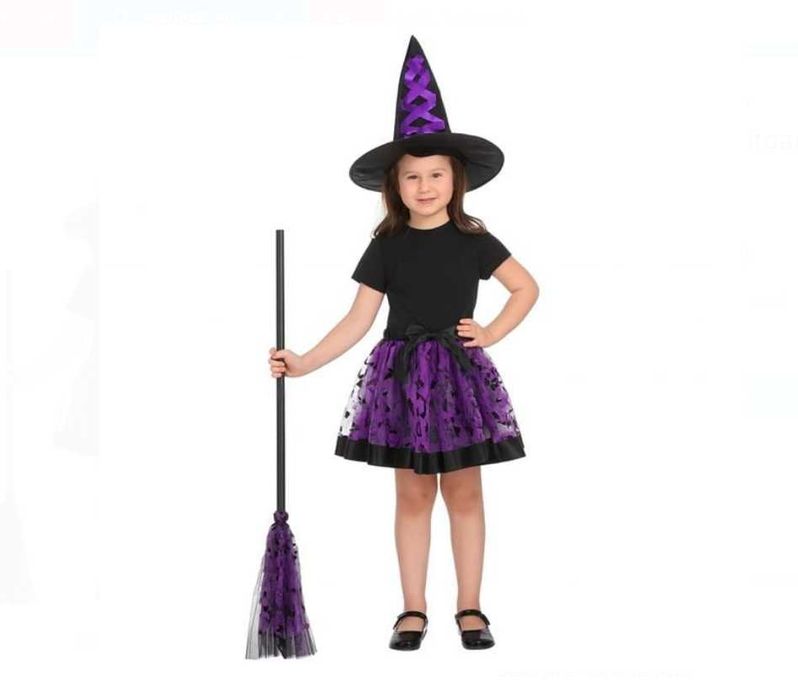 Set Halloween Fustiță  Mov, Pălărie Vrăjitoare, Mătură – FABRILUX®