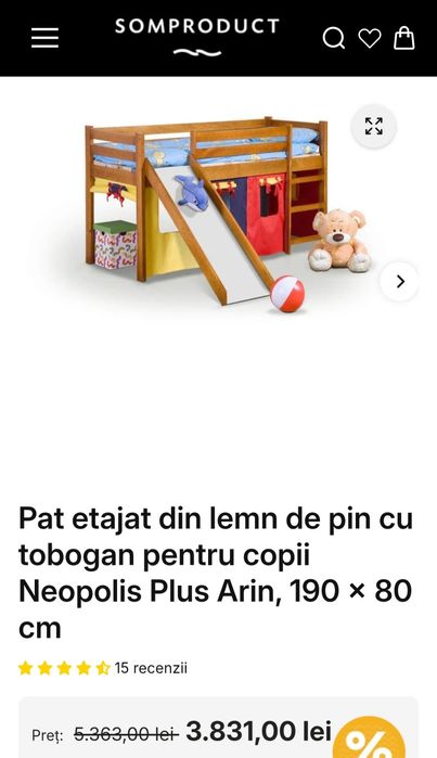 Pat supraetajat cu topogan pentru copiii