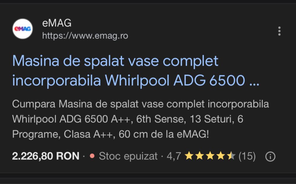 Masina de spalat vase complet incorporabila Whirlpool ADG 6500 A++