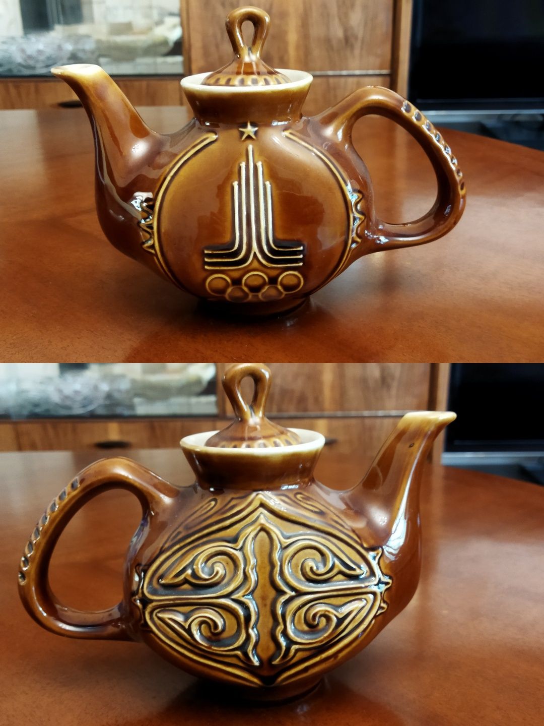 Продаю сувенирный чайник из керамики посвящённый олимпиаде 1980г