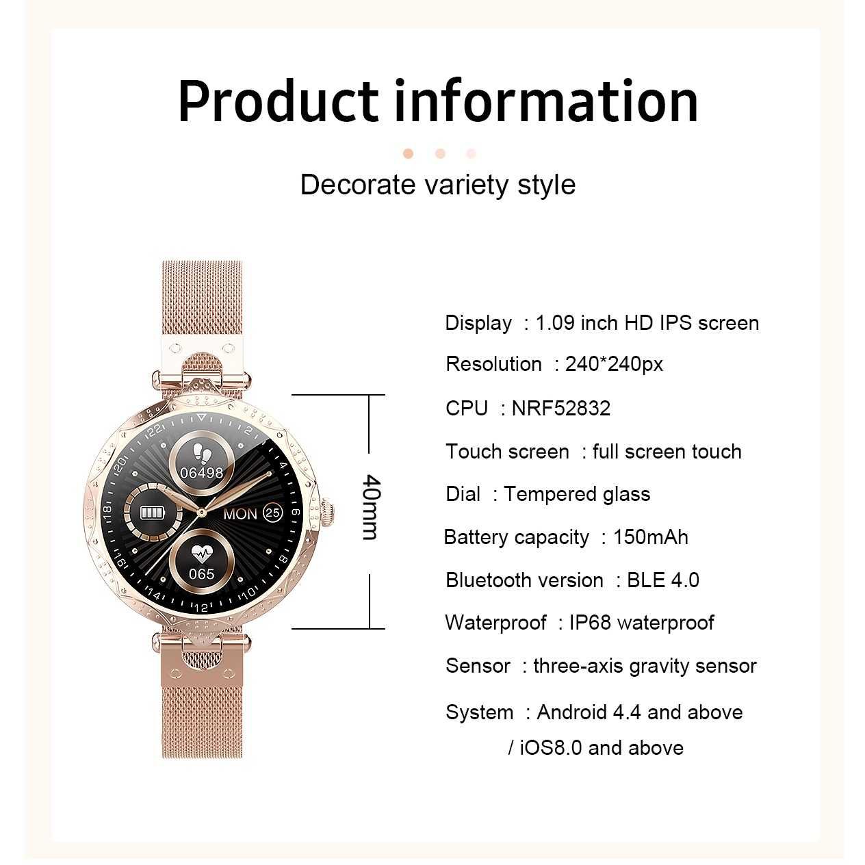 Смарт часовник STELS Q22, Водоустойчив IP68, Неръждаема стомана