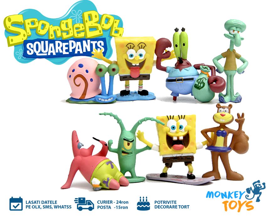 Set 8 Jucarii SpongeBob, Patrick, Calamar, Sandy, Krabs, Plancton, etc