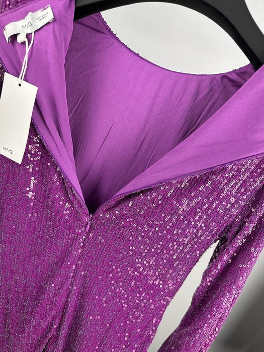 MANGO уникална рокля с пайети циклама