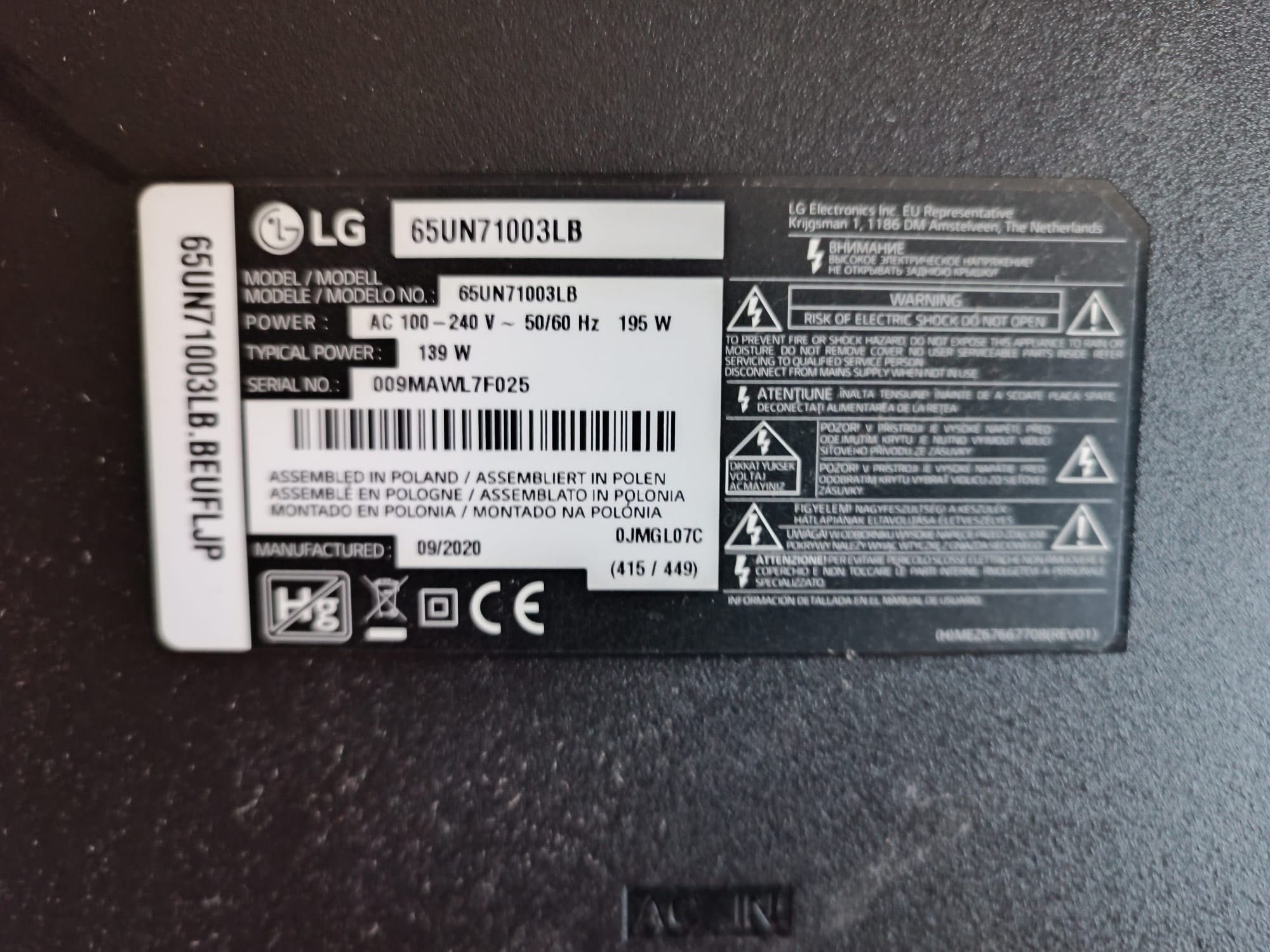 телевизор LG-65UN71003LB-65"
