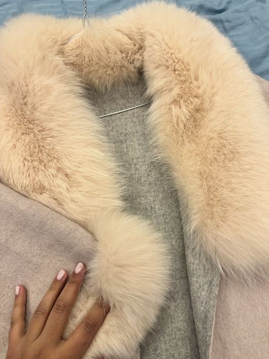 Palton cu blana naturala Roz pudra M-L