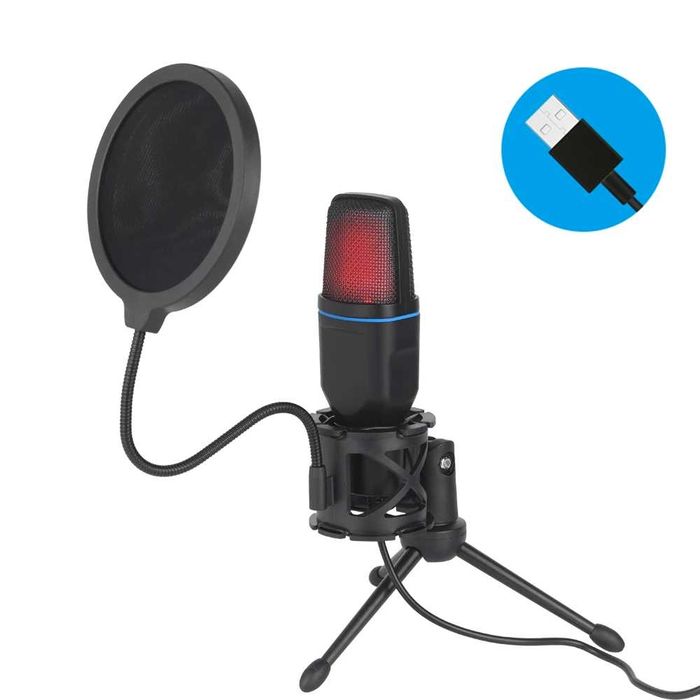Microfon RGB Condensator pentru Podcast Studio - Transport Gratuit