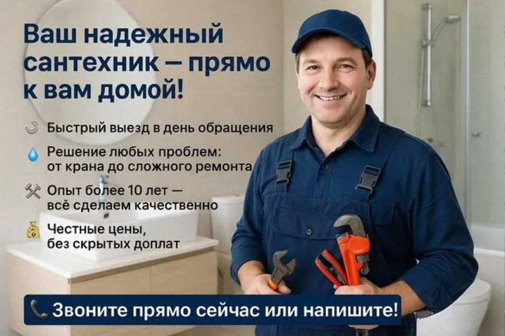 Сантехник, прочистка засоров, работа круглосуточно, гарантия качество.