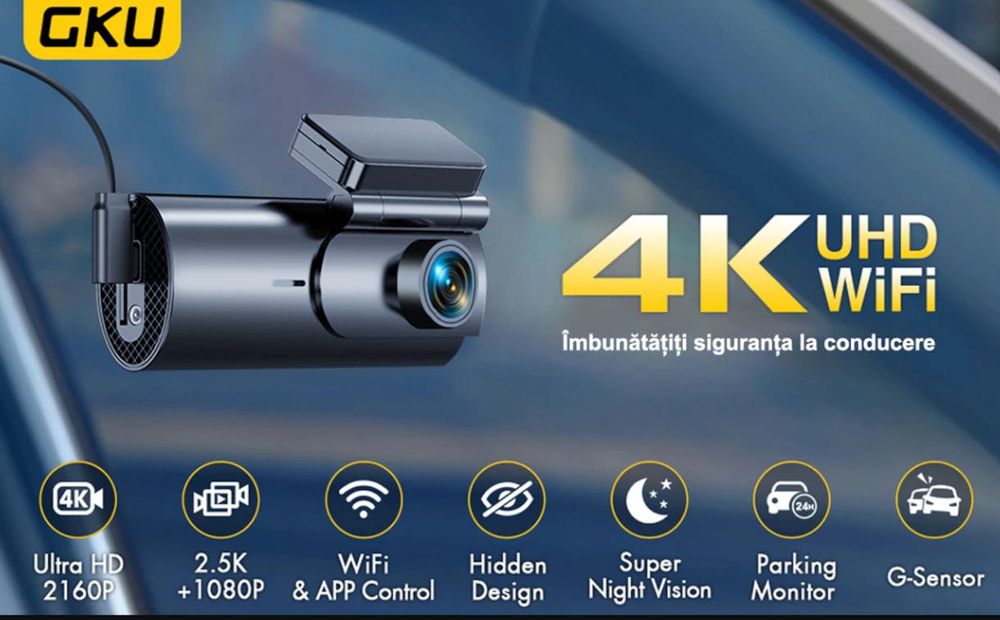 Видеорегистратор GKU D600 4K+2.5K, WiFi, Нощно виждане, 170°