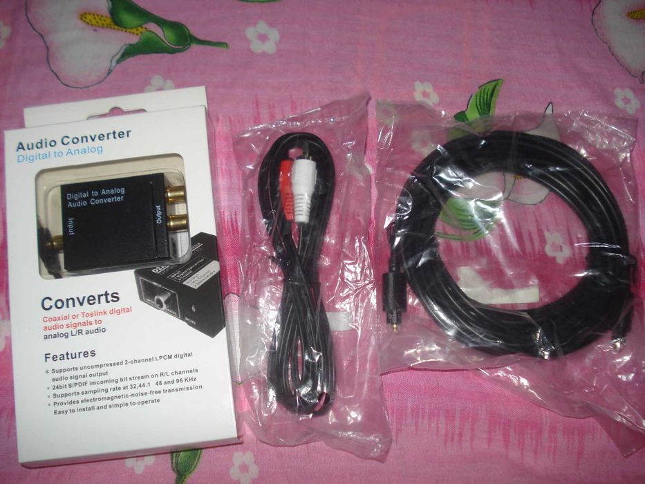 audio converter digital to analog + cablu optic 5m si cablu jack 1m