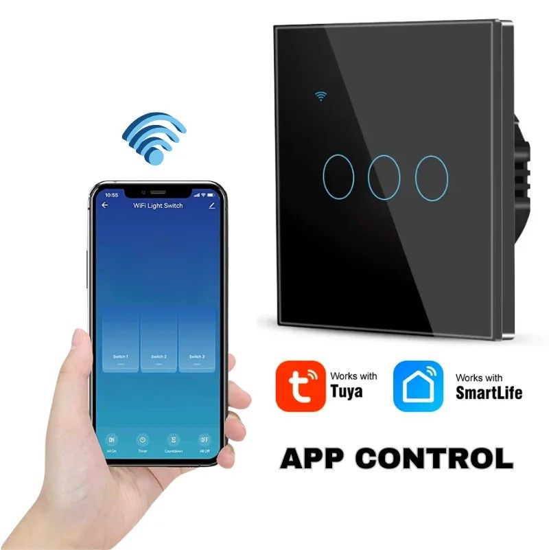 Intrerupator smart touch, WiFi, Sticla, iUni 3G, 10A, Black
