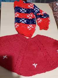 Детски комплект червен за момиче пуловер и пола 3-4 год