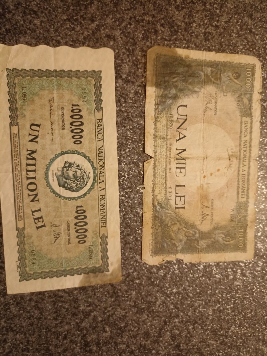 Vând 2 bancnote 1.000.000 lei 1947 și 1000 lei  1941