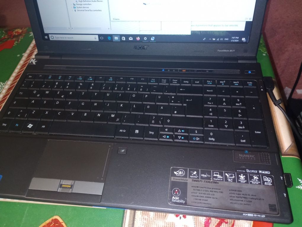 Laptop Acer TM8571 ,4 gb ram, 500 gb, baterie ok, tester/diagnoza auto