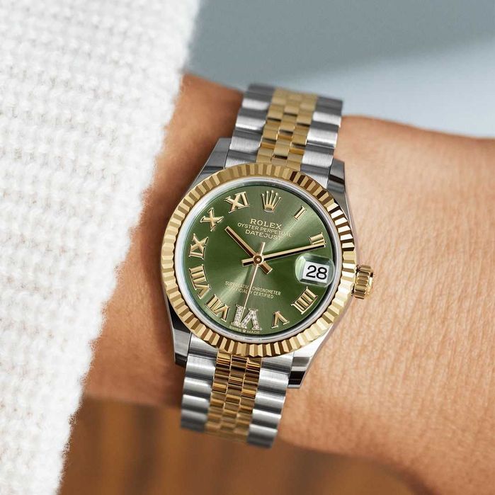 rolex datejust 36mm bi-color green