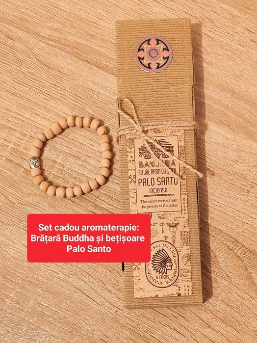 Set: Palo Santo bețișoare parfumate și brățară Buddha cu lemn santal