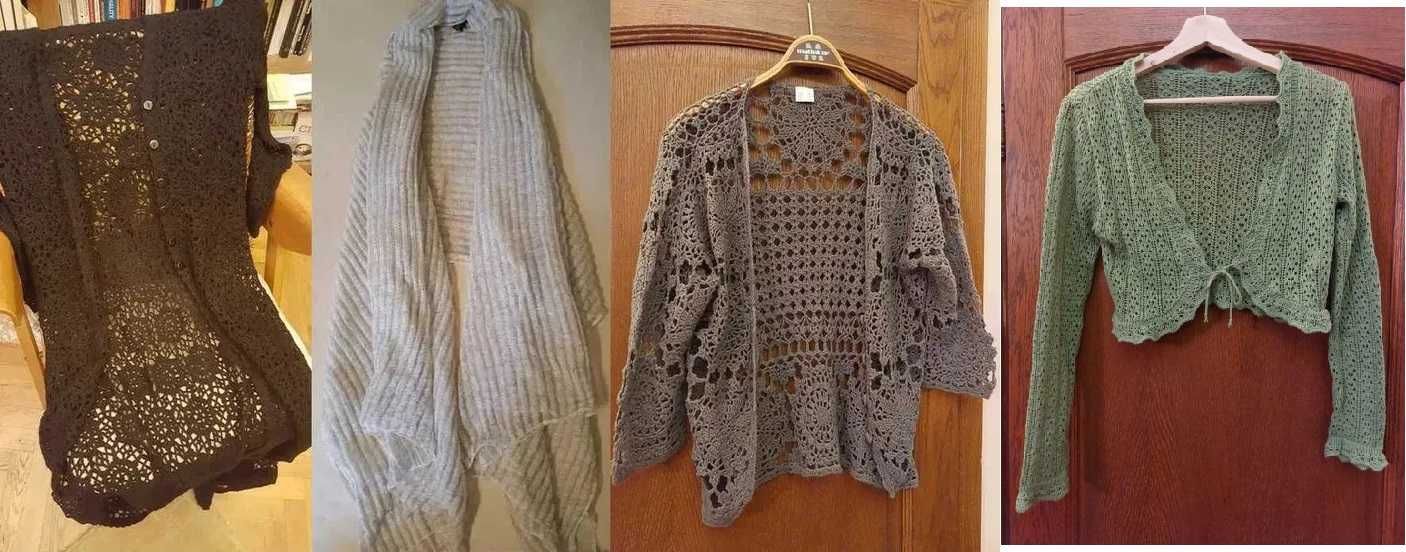 CARDIGAN lung Watcher negru dantela lana 40% M ȘI VESTĂ-ȘAL crem NOI