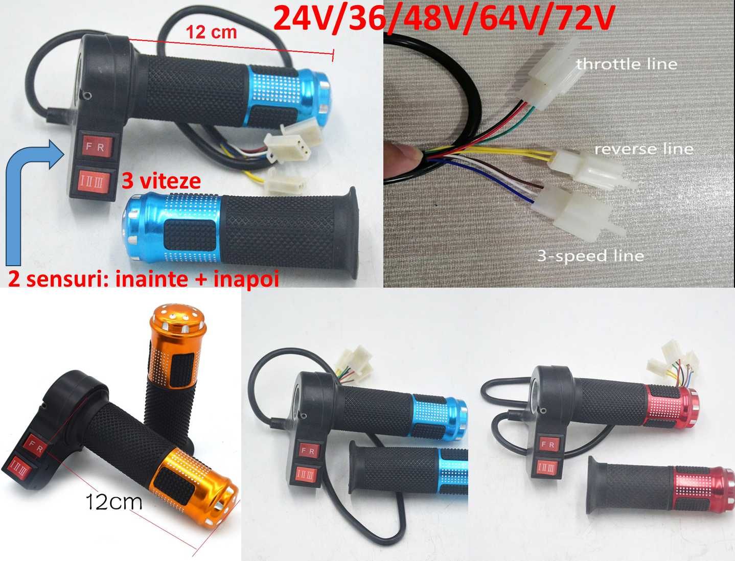 Acceleratie bicicleta electrica 24V/36/48V/64V/72V. 3 viteze 2 sensuri