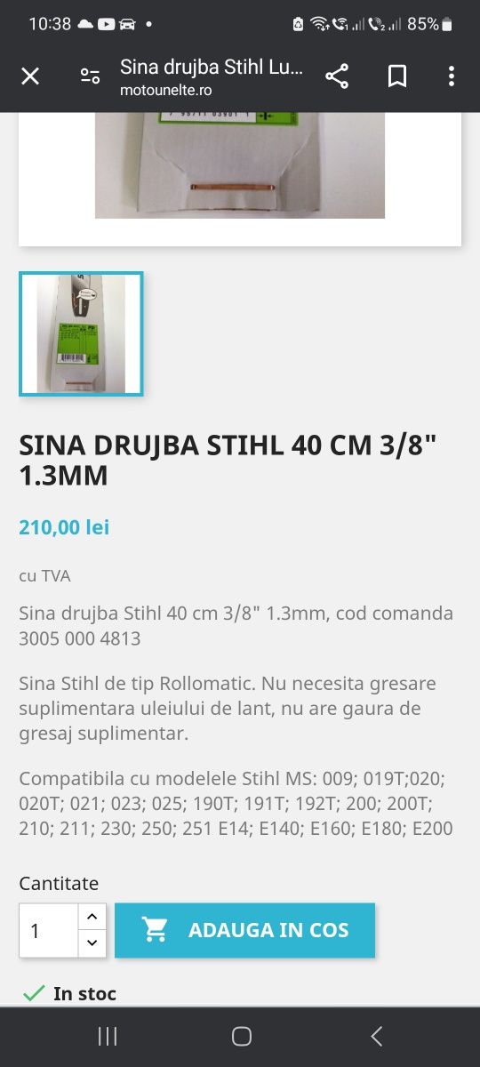 Lama Sina Stihl 40 cm 3/8" 1.3mm, cod 3005 000 4813