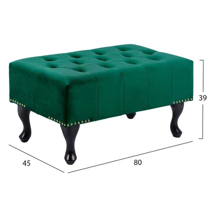 Табуретка, Chesterfield Emma, Зелен, Кадифе, 80х45х40см.