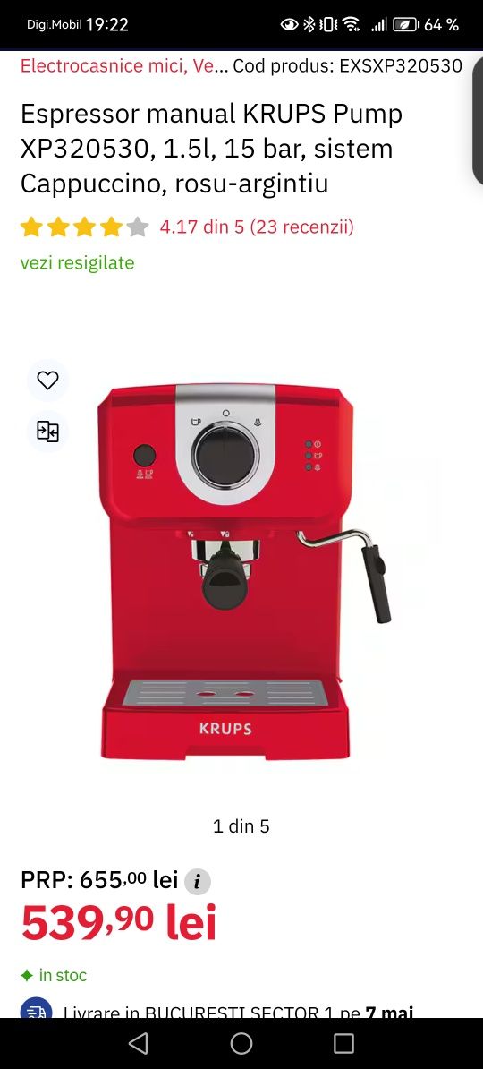 Espressor Krups rosu stare perfecta