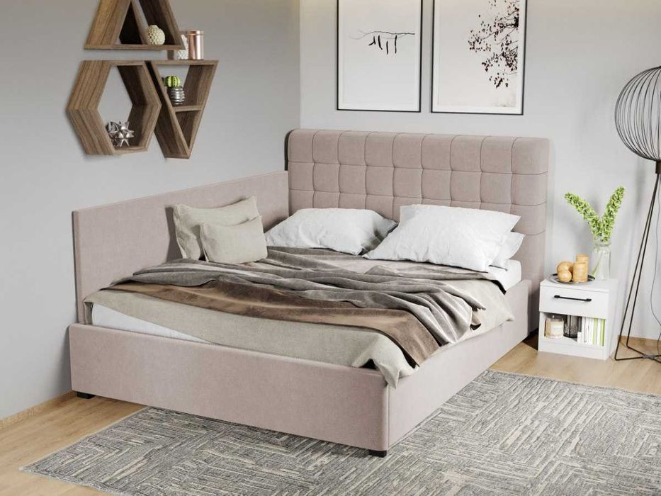 Pat Tapitat de colt Rivo Bej-Swing 2 cu somiera fixa