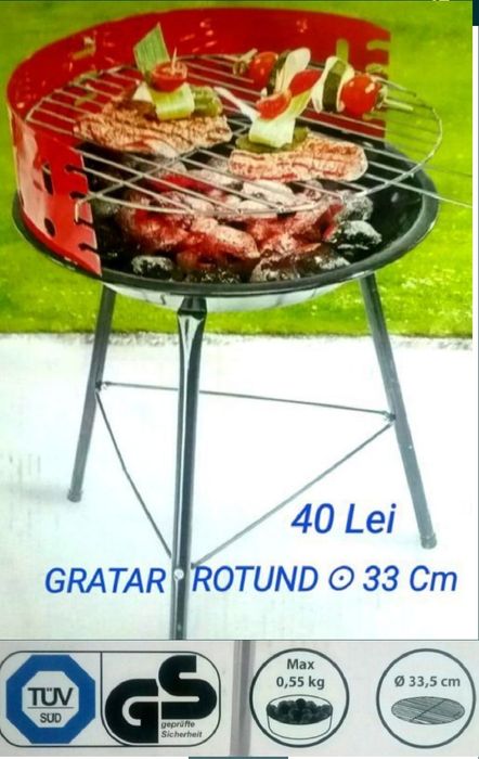 Grtar rotund ⊙ 33 Cm cu 3 picioare demontabil NOU - 45 Lei