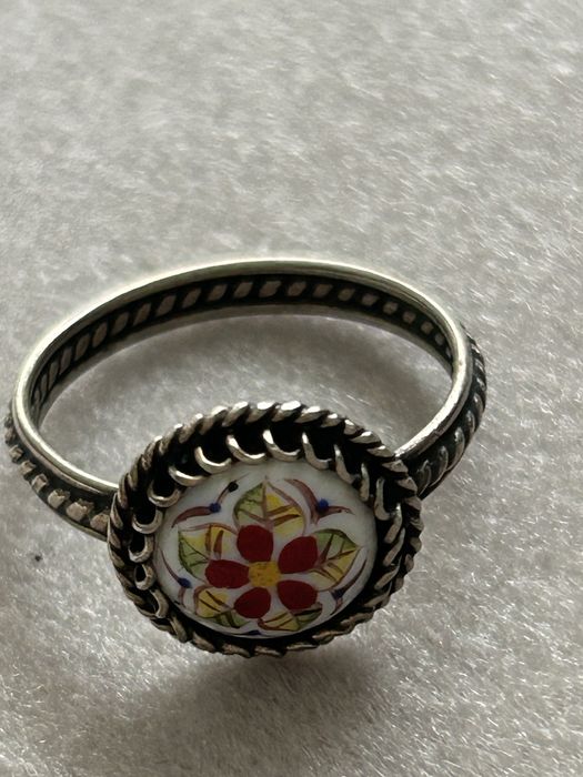 Съветски рядък пръстен с  ръчно рисуван порцелан